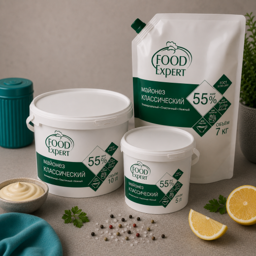 Майонез Food Expert 55% ЕЖК, Ведро 9,7 кг, 5 кг/ Сашет 7 кг